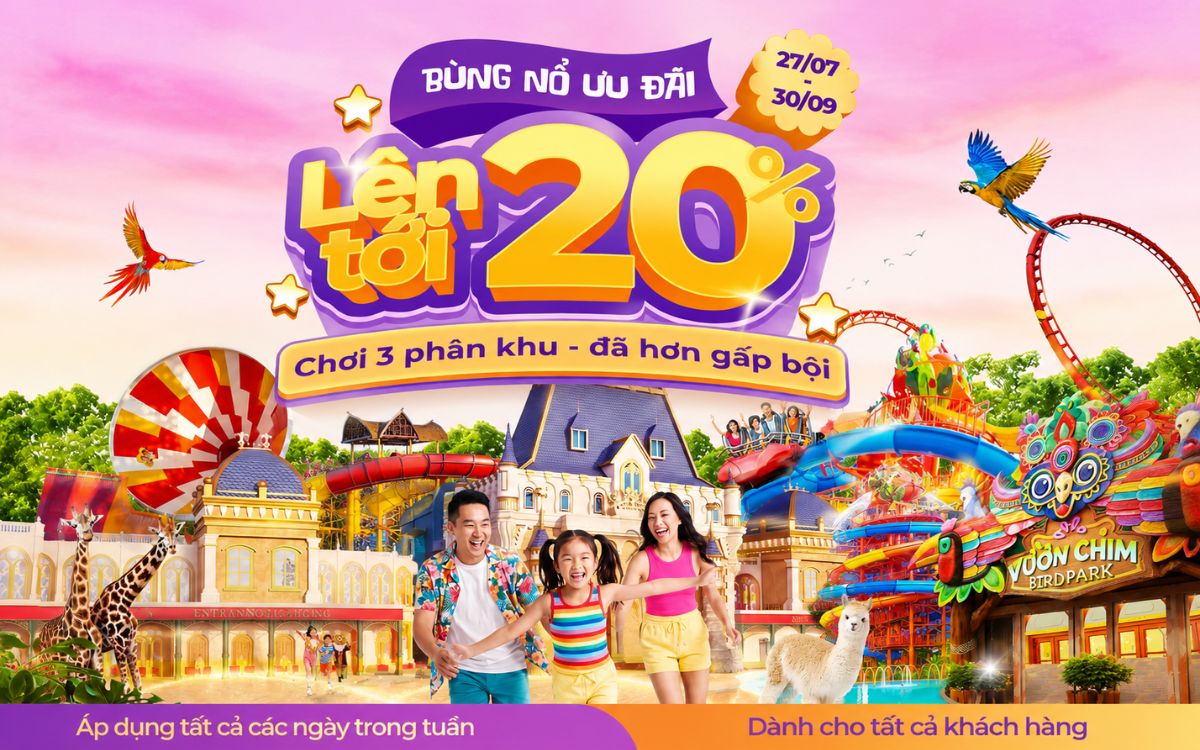 VinWonders Vũ Yên ưu đãi đến 20%, chơi trọn 3 phân khu 